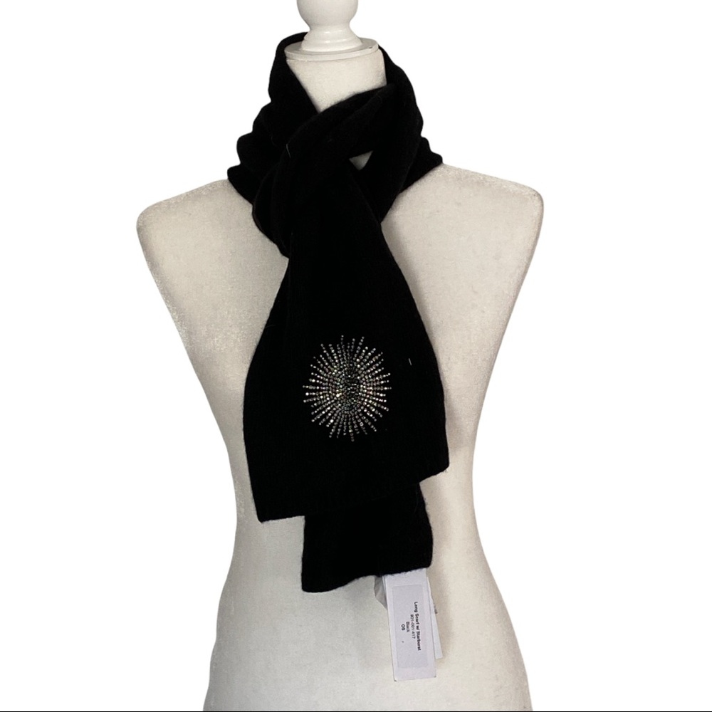 Carolyn Rowan Swarovski Crystals Starbust Long Black Cashmere Scarf
